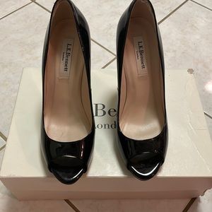 Black open toe stilettos